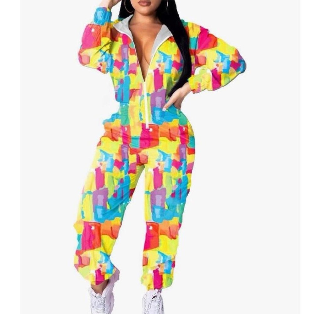 Women's Pullover Hoodie Jumpsuit Jacket Windbreaker Elastic Waist Tracksuit